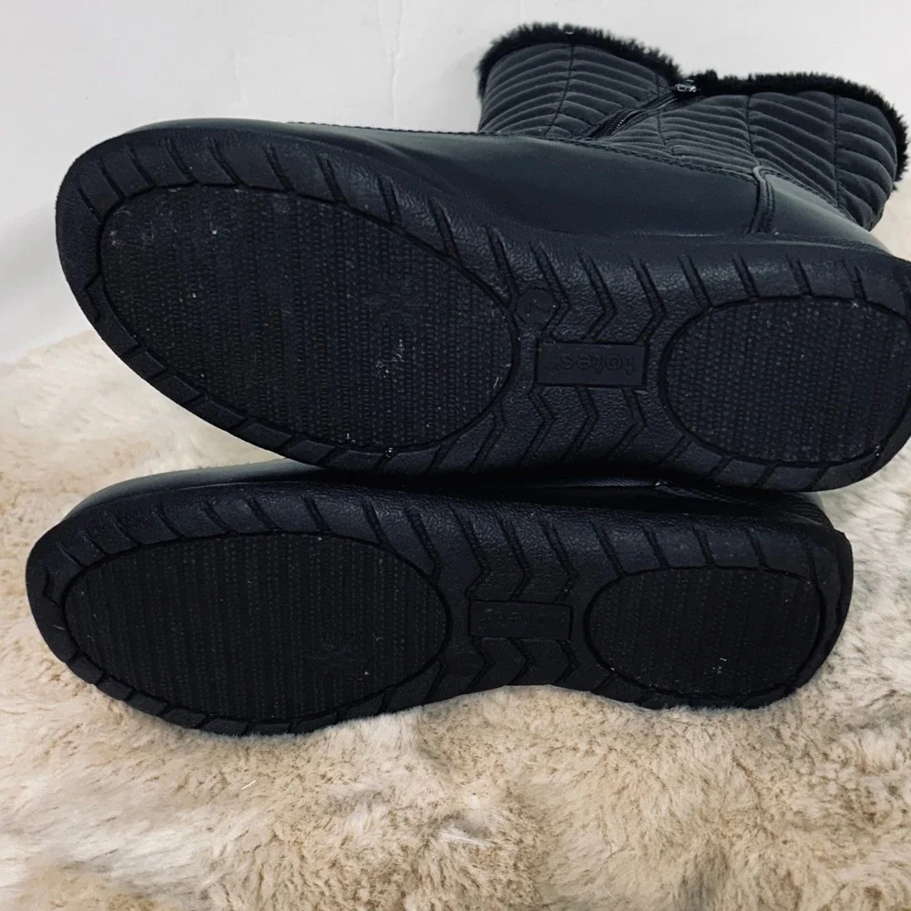 Totes Womens Jodi Black‎ Quilted Waterproof Winter Boots Faux Fur Lined Size 7
